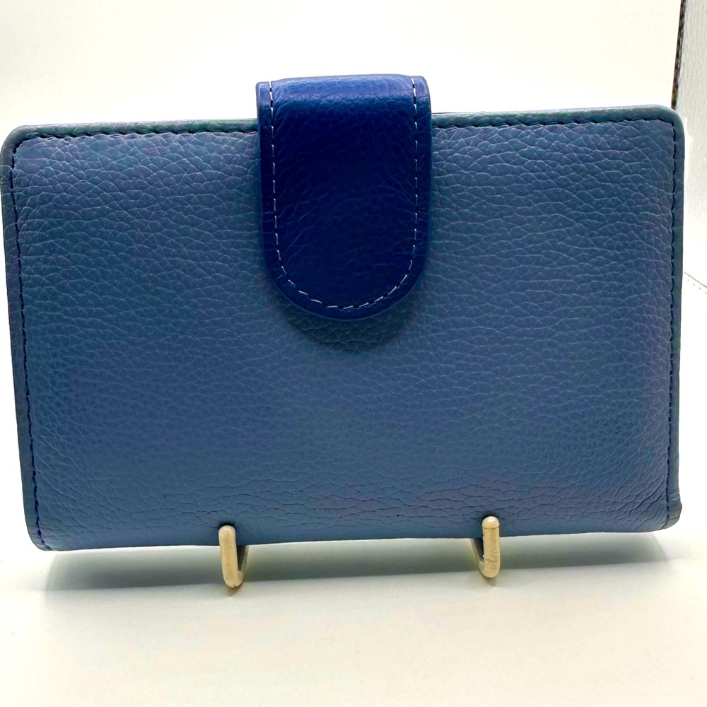 Genuine Small Leather Wallet-good condition-light &dark blue, some wear-see pics